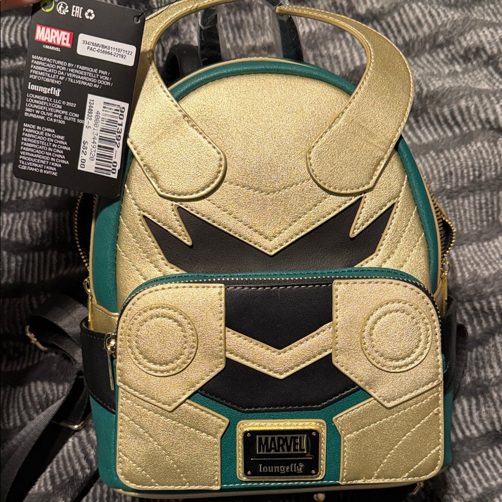 Loungefly Metallic Gold & Teal Loki Mini Backpack